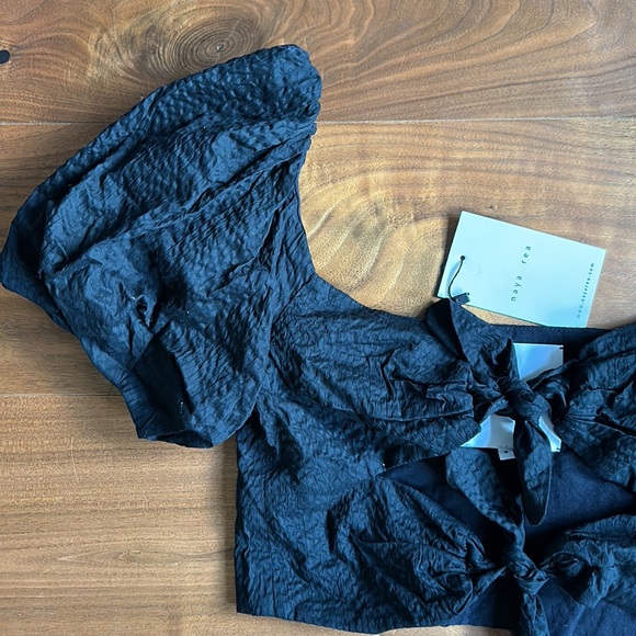 *NWT* Naya RE Cut-Out Black Puff Sleeve Crop Top / 6 XS - Picture 3 of 4